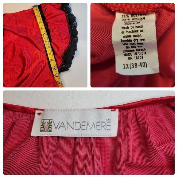 Vandemere Vintage Nightgown and Peignoir Robe Set Red Black Lace Plus Size 1X - Picture 10 of 16